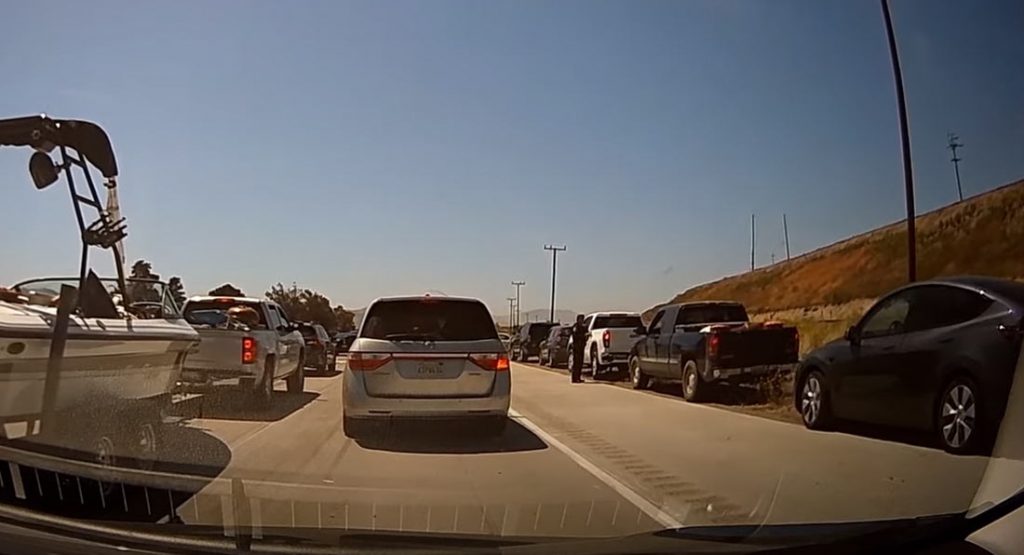 Wise Guys Trying To Skip Traffic Jam Using The Emergency Lane Meet Officer Karma