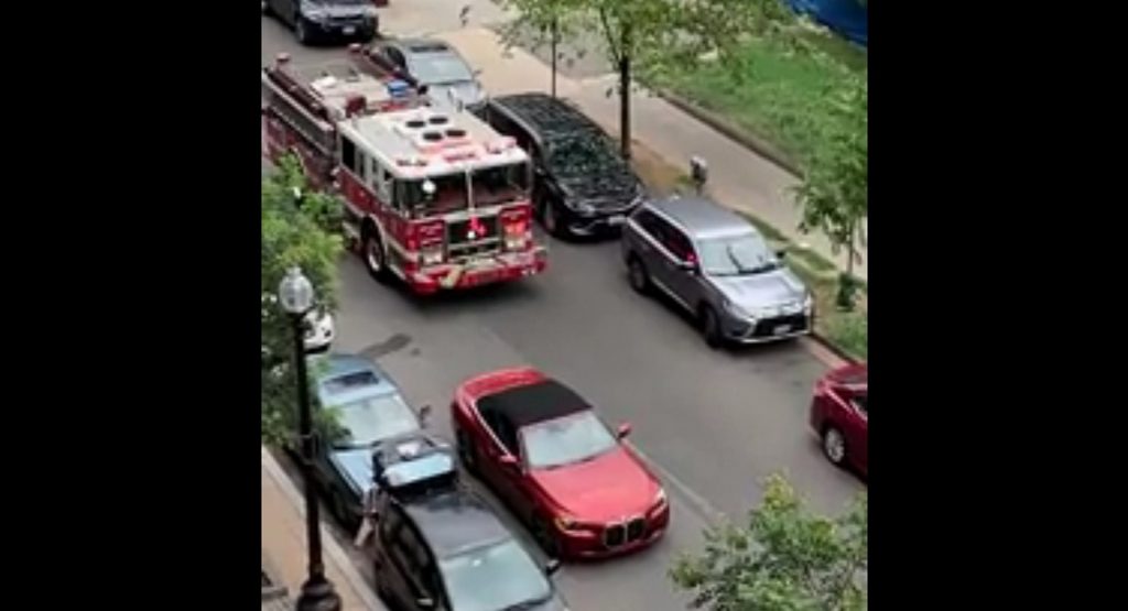 BMW 4 Series Driver Leaves Car Double Parked On Street Blocking Fire Truck