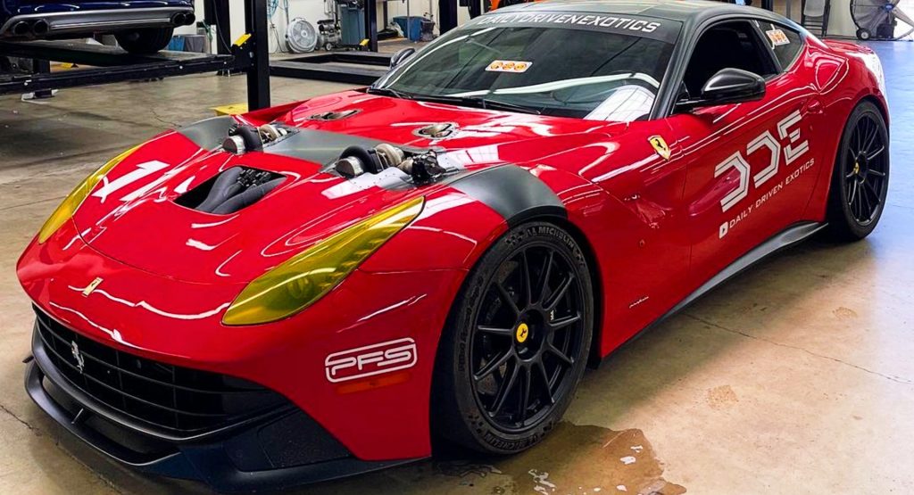 Heavily Tuned 1500 HP Ferrari F12 Has Twin Turbos Sticking Out Of The Bonnet