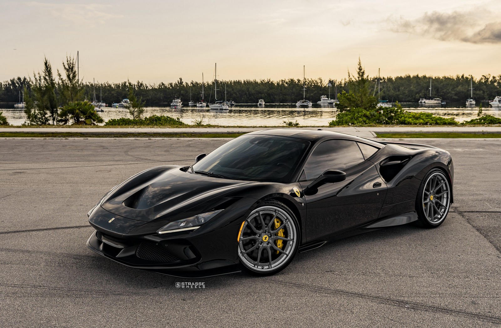 Pitch Black Ferrari F8 Tributo Looks Good With Dark Multi-Spoke Aftermarket Wheels