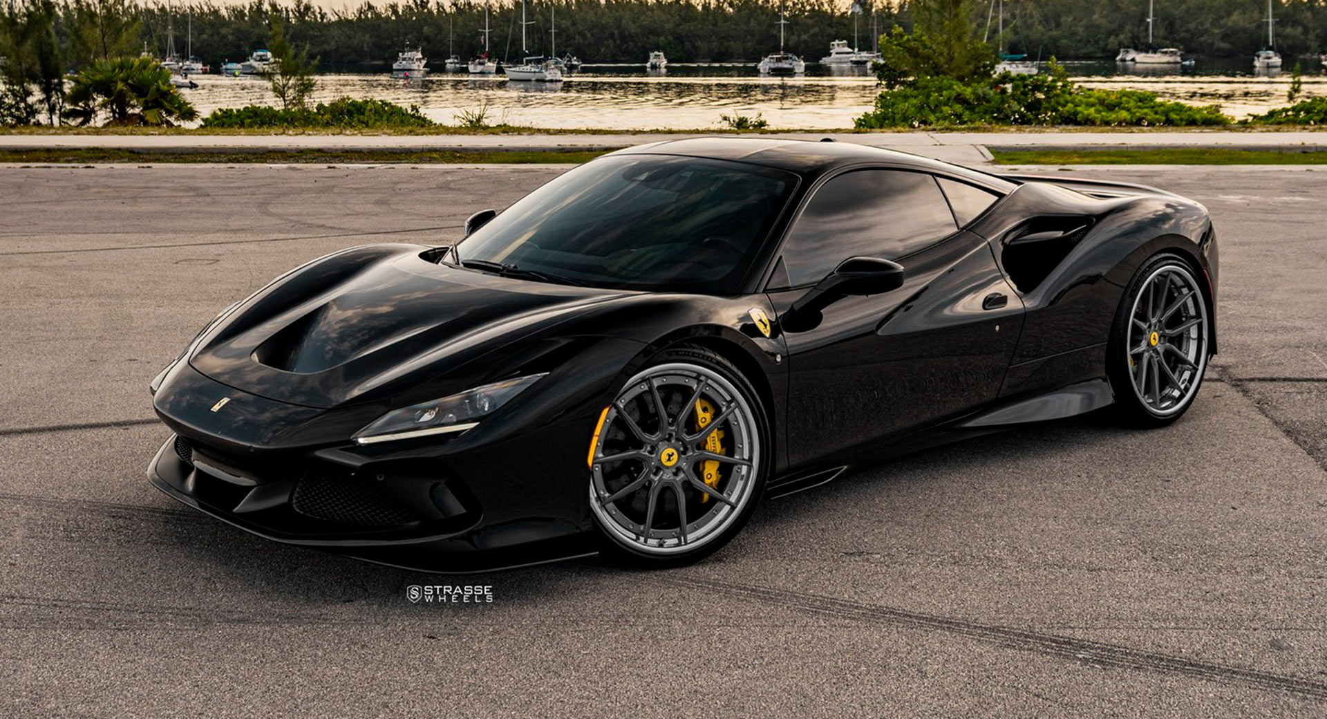 Pitch Black Ferrari F8 Tributo Looks Good With Dark Multi-Spoke Aftermarket  Wheels