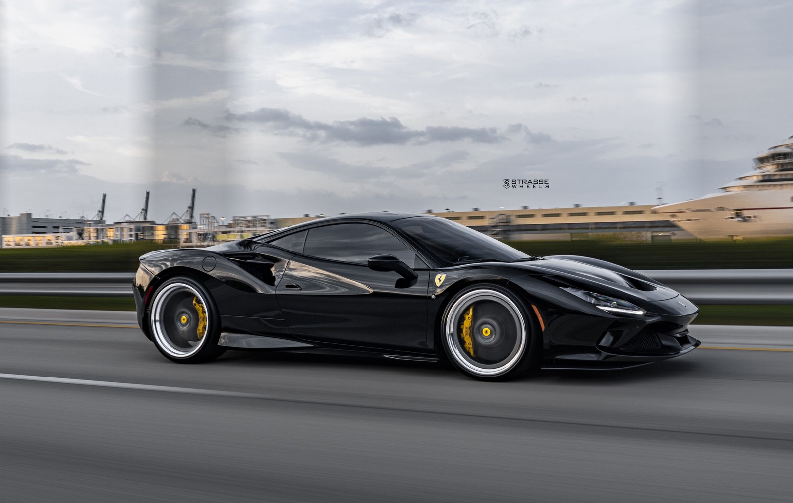 Pitch Black Ferrari F8 Tributo Looks Good With Dark Multi-Spoke Aftermarket Wheels