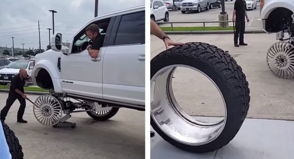 Ford F-450 With 30-Inch Aftermarket Wheels Proves Too Much To Handle When  One Breaks | Carscoops
