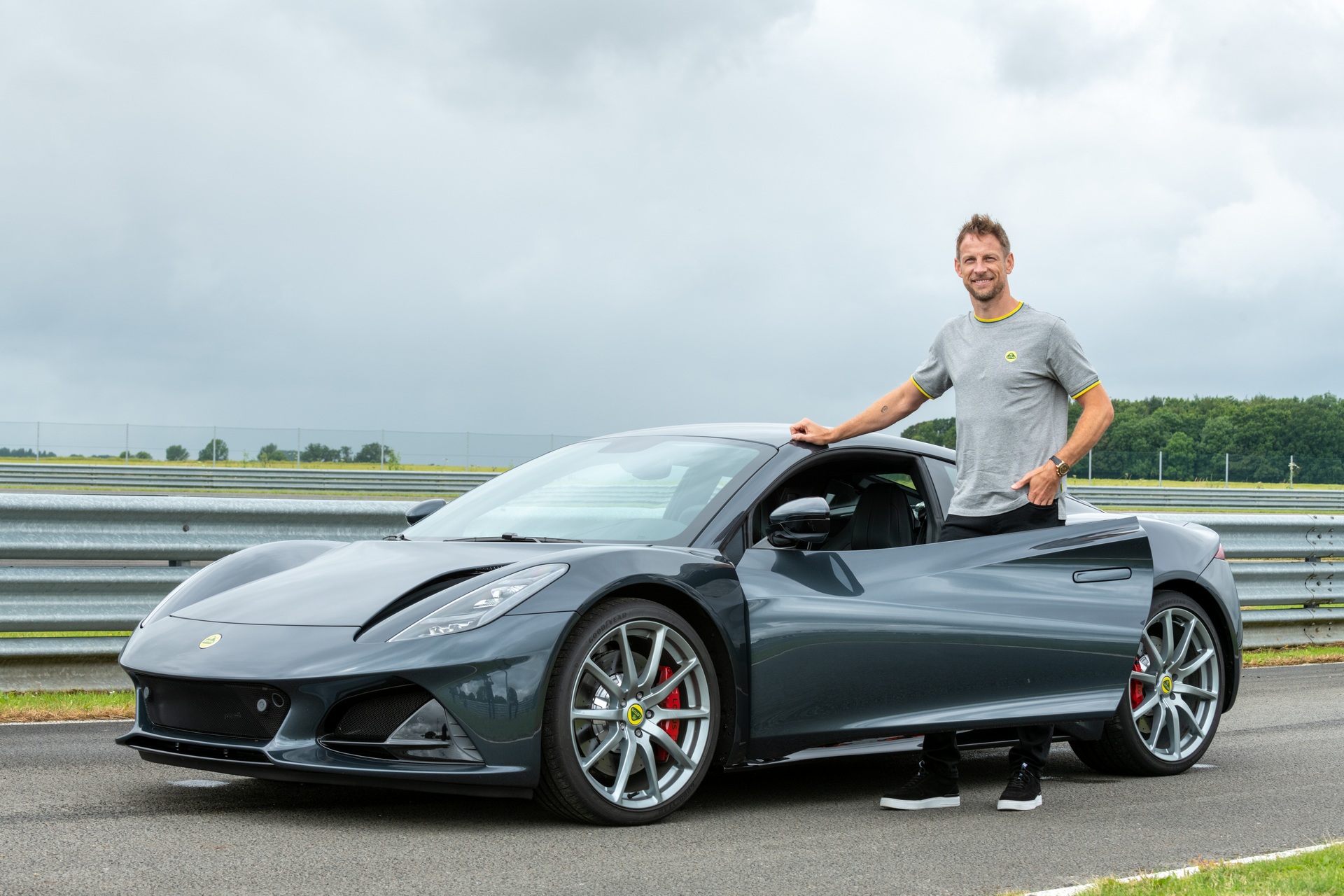 Jenson Button Drives The New Emira On Lotus’ Hethel Track