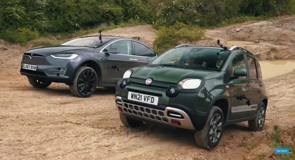  Can The Tesla Model X Beat An 83 HP Fiat Panda Cross In An Off-Roading Competition?
