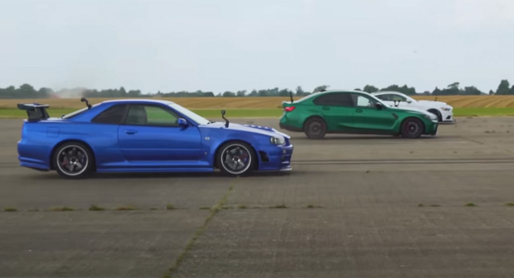  BMW M3 Competition Races 735 HP Ford Mustang And 750 HP Nissan Skyline R34 GT-R