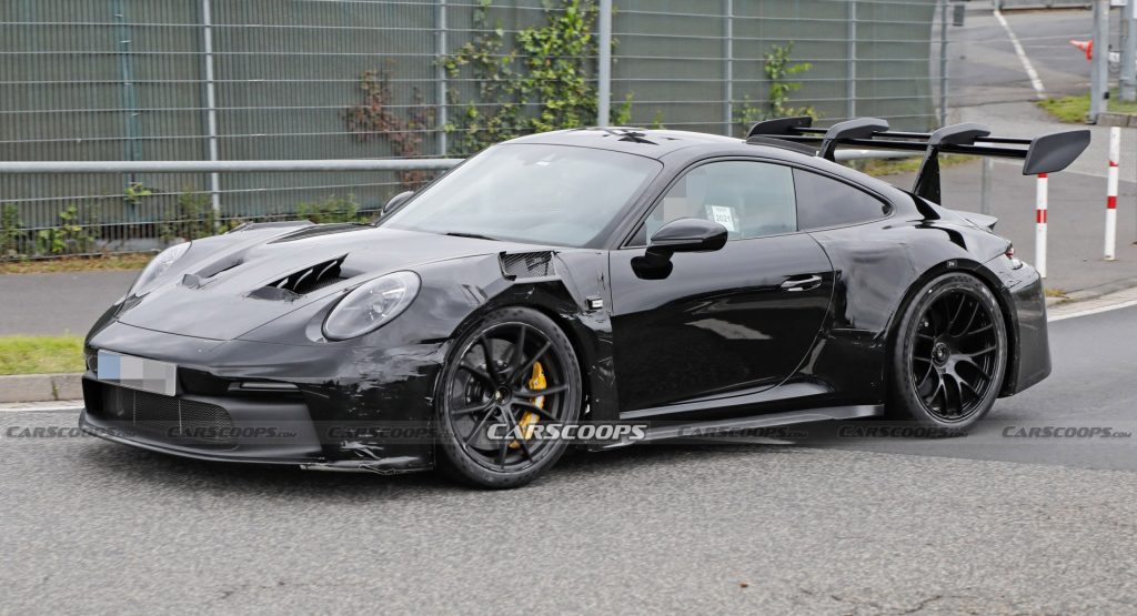  2023 Porsche 911 GT3 RS Spied With Larger Hood Scoops And Production Spoiler