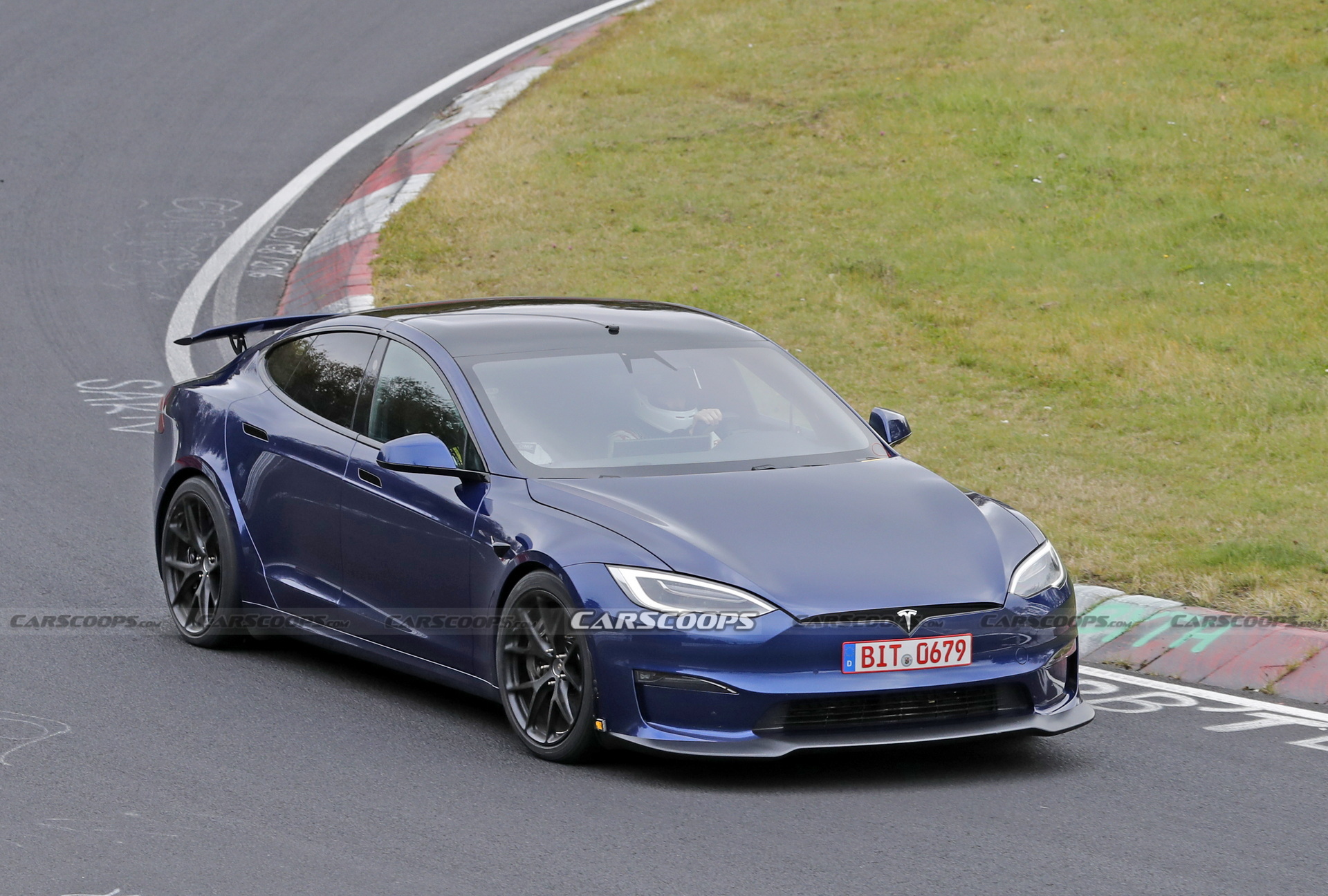 Tesla Model S Plaid With Active Aero Caught Testing At The Nürburgring