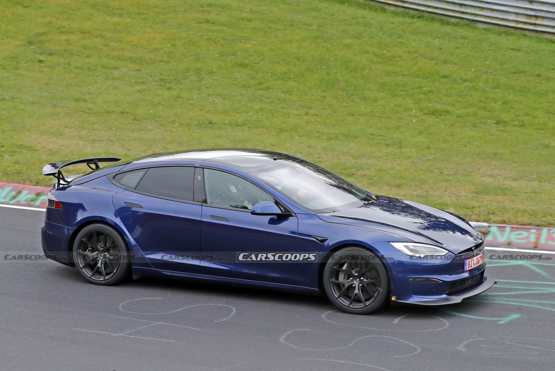 Tesla Model S Plaid With Active Aero Caught Testing At The Nürburgring