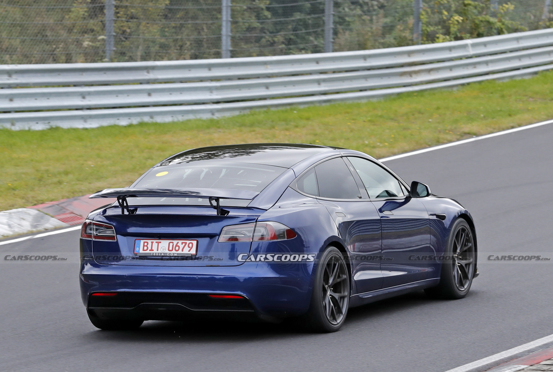 Tesla Model S Plaid With Active Aero Caught Testing At The Nürburgring