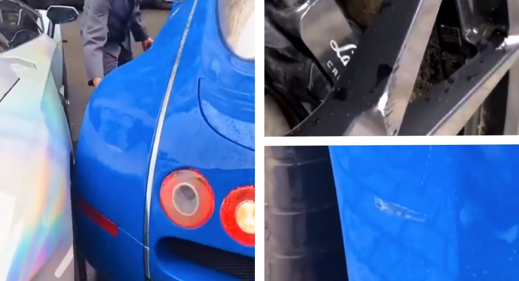  Bugatti Veyron Scratches Lamborghini Aventador’s Wheel While Unparking