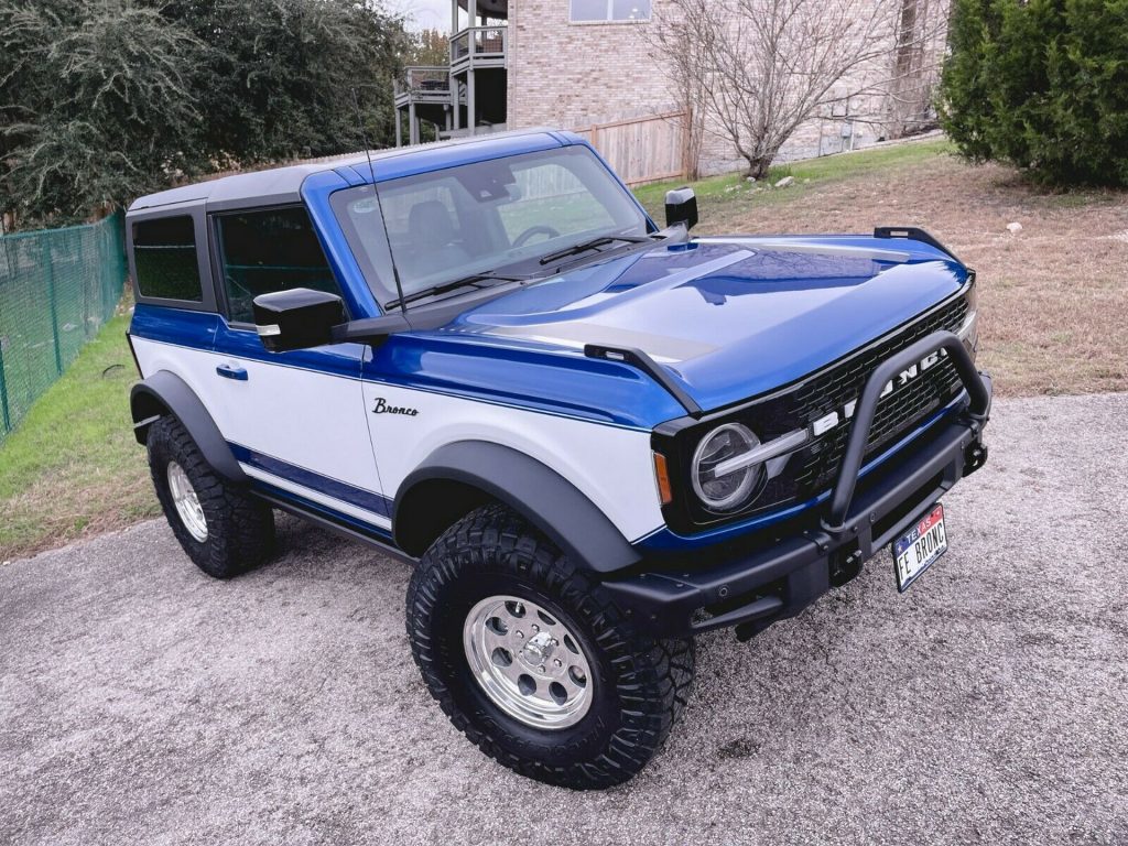 retro-inspired baby blue ford bronco with gloss white pops is now