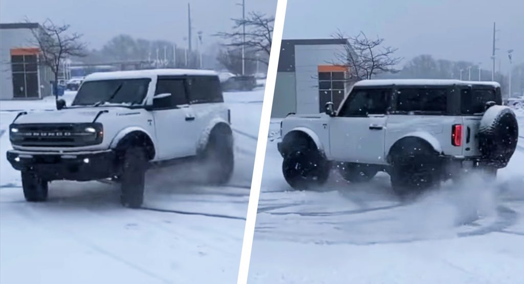  Ford Bronco Goes Do-Nuts In Dealer’s Snow-Covered Parking Lot