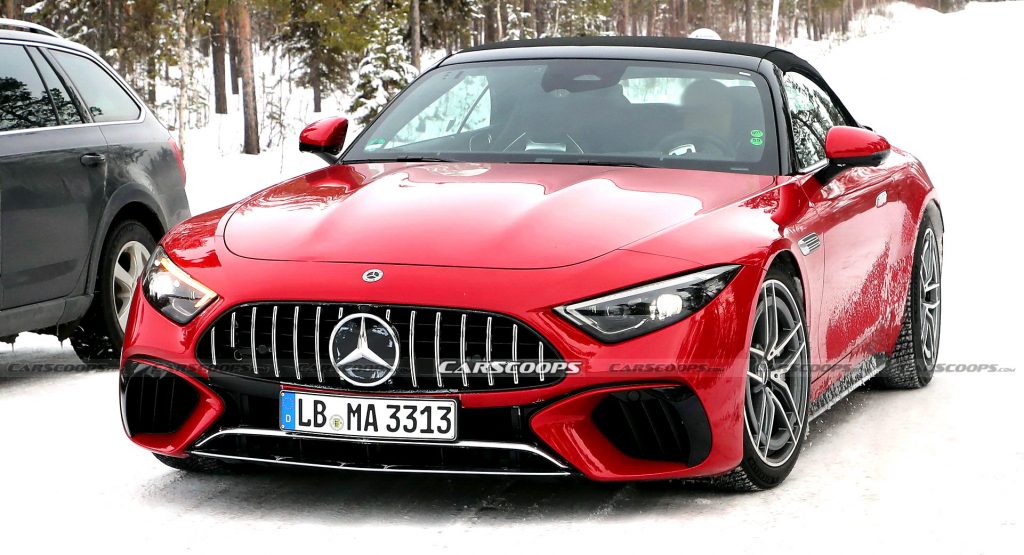  2023 Mercedes-AMG SL63 E-Performance Plug-in Hybrid Spied Looking Pretty In Red
