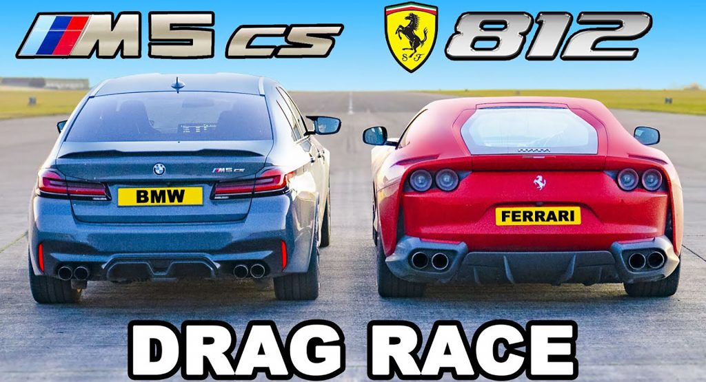  BMW M5 CS Vs. Ferrari 812 Superfast Drag Race Proves Super Sedans Can Keep Up With Supercars