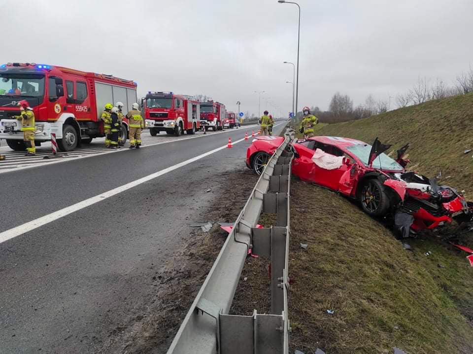 Ferrari 488 Pista Destroyed After Sliding Under Crash Barrier In Poland