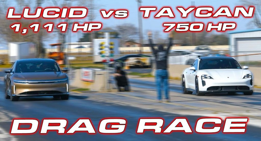 Lucid Air Dream Edition Walks Over The Porsche Taycan Turbo S In A Straight Line