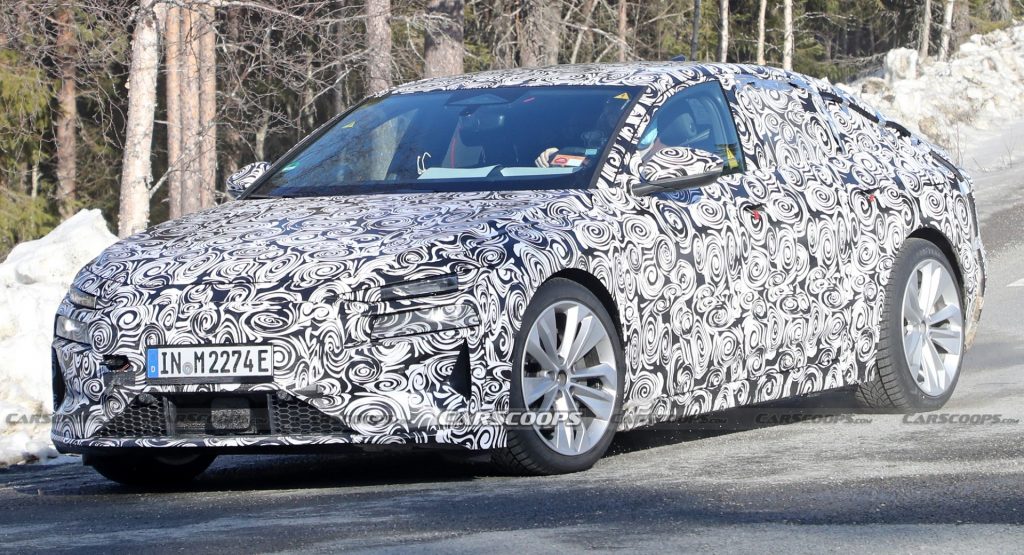  2024 Audi A6 E-Tron Spied Again Showing Split Headlights And Toned-Down Styling