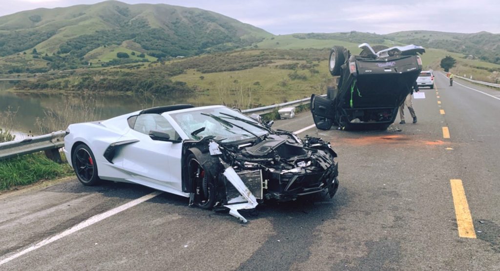 Corvette C8 Tips Over Toyota Truck While Trying To Overtake Three Vehicles In California