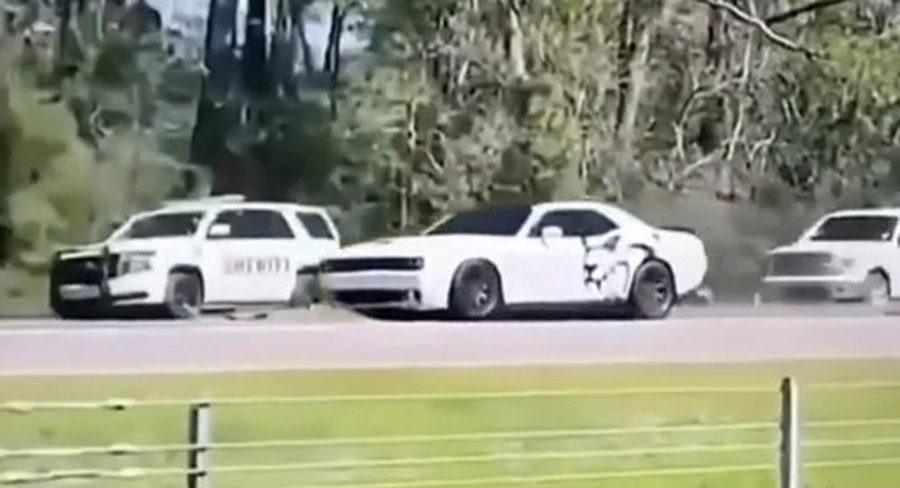  Unlicensed Dodge Challenger Hellcat Driver Running Away From Police Strikes Officer