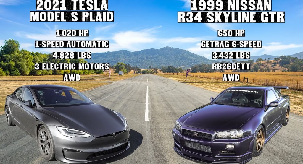  650 HP Nissan Skyline R34 GT-R Has No Hope Against A Tesla Model S Plaid But Is So Much Cooler