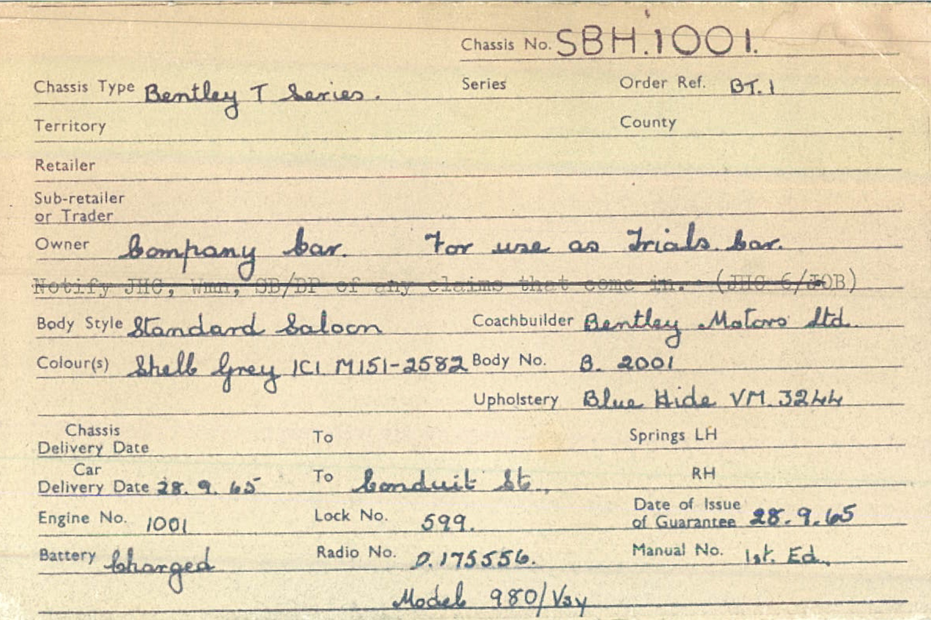 Bentley Restarts Restoration Work On The First-Ever 1965 T-Series For Its Heritage Collection