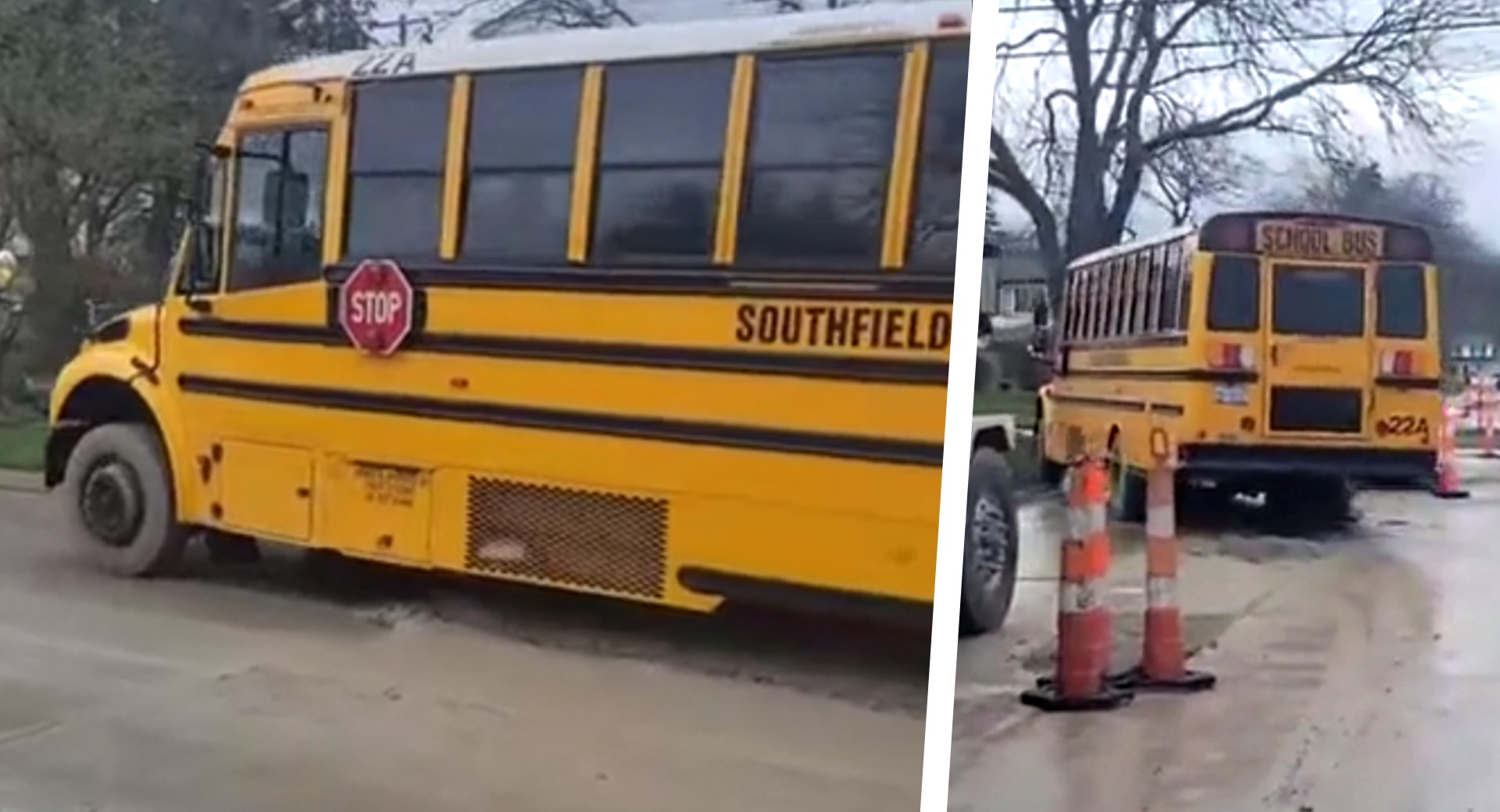 School Bus Drives Through Concrete 2 - Auto Recent