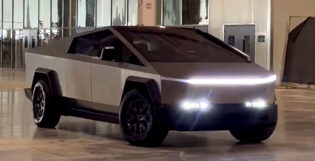  Tesla Cybertruck Prototype Hummers Down Its Rear Wheel Steering