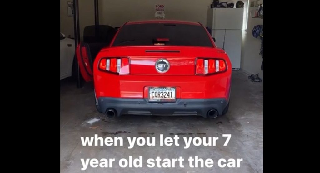  Dad Lets 7-Year-Old Start Manual Mustang Without Realizing It Was In Gear, Crash Ensues