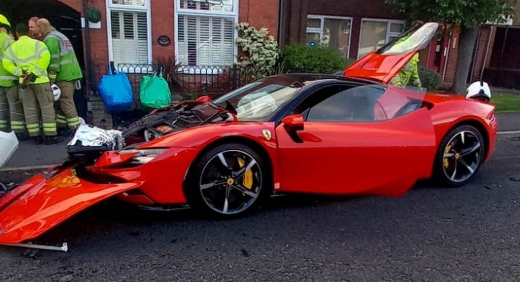  Ferrari SF90 Driver Smashes Into 5 Parked Cars And Flees The Scene