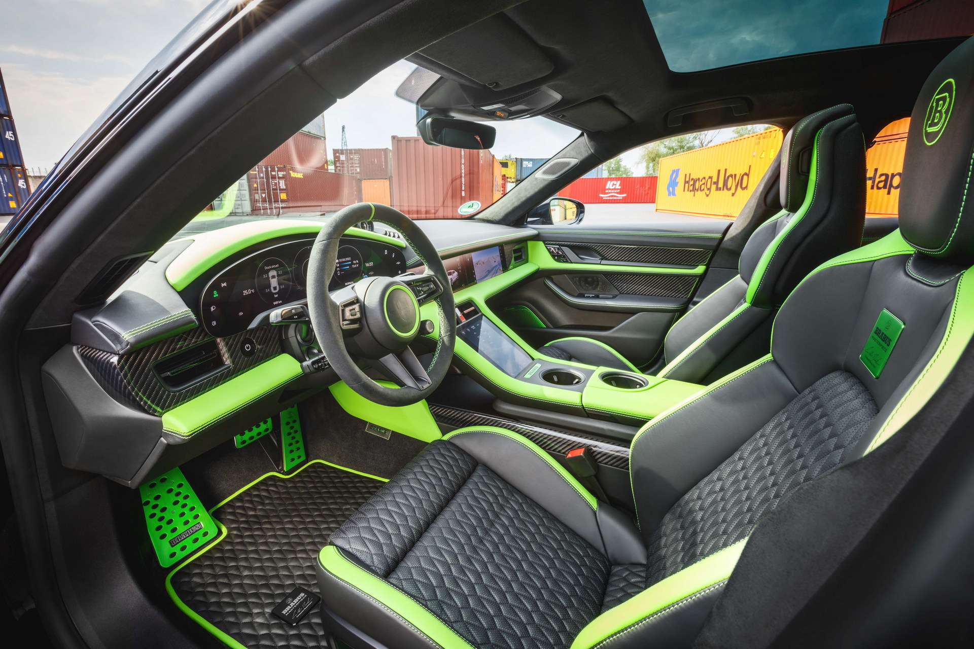 Brabus Upgrades The Porsche Taycan Turbo S With 22-Inch Wheels And A Lime Green Interior