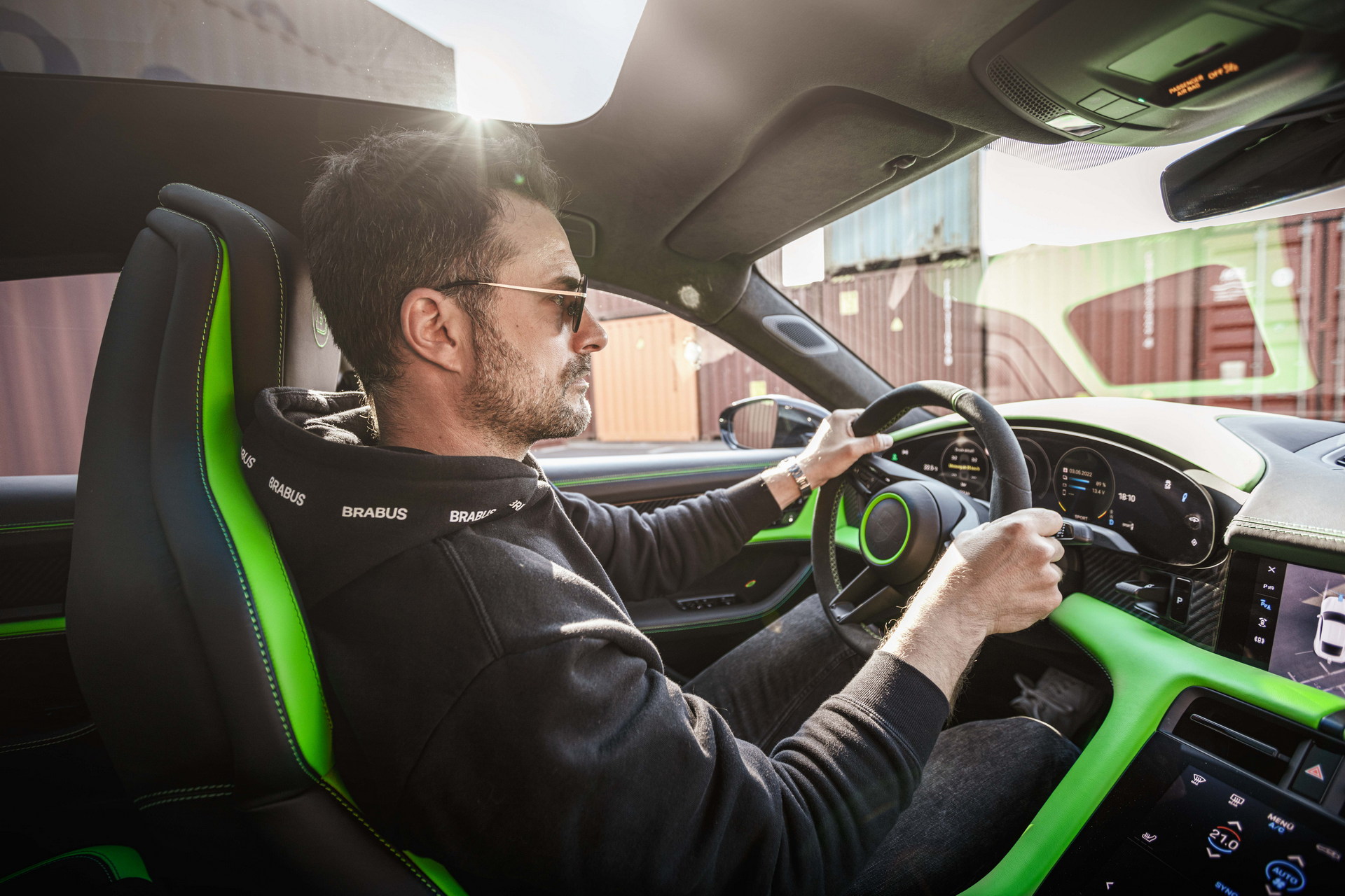 Brabus Upgrades The Porsche Taycan Turbo S With 22-Inch Wheels And A Lime Green Interior