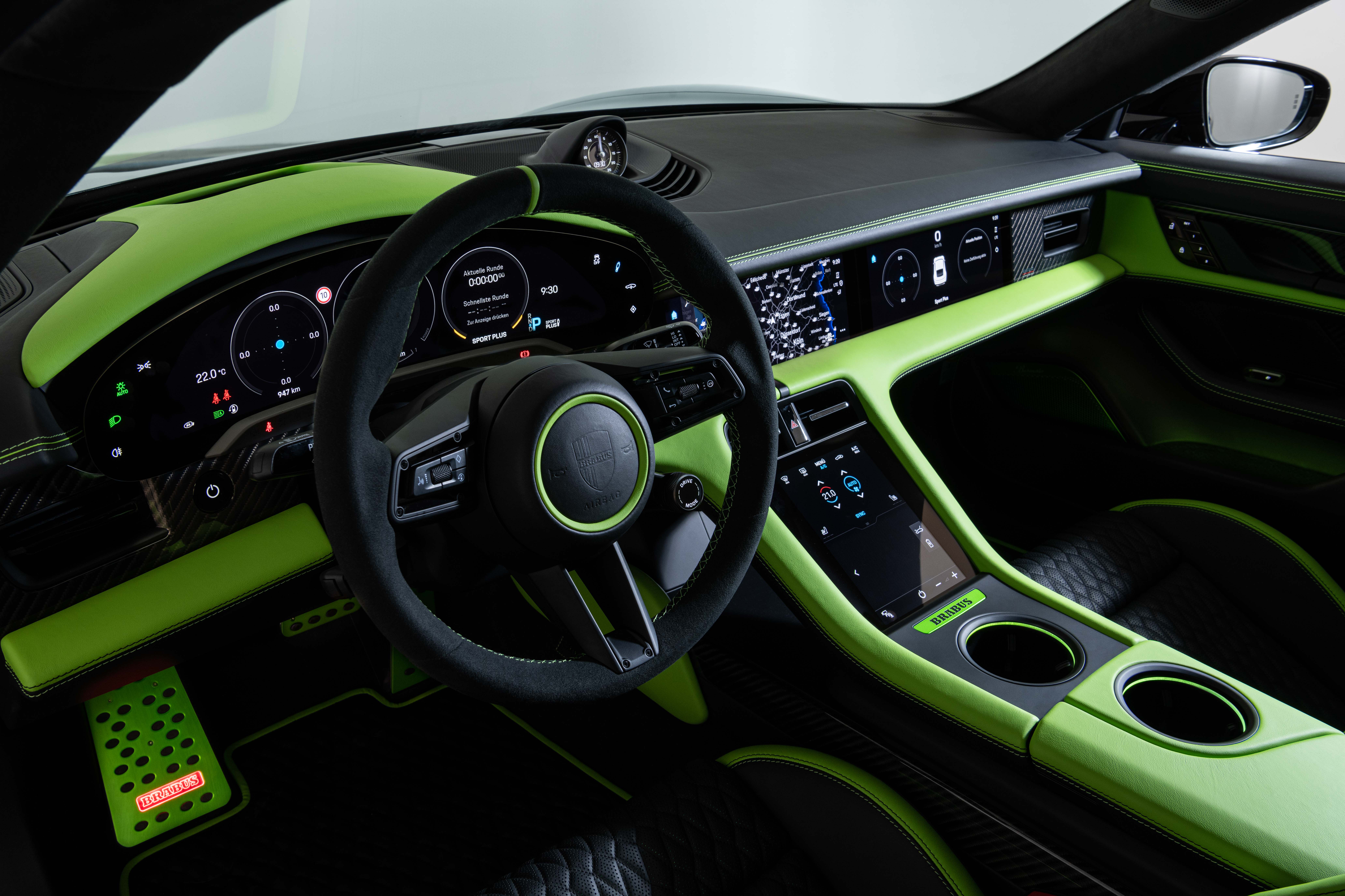 Brabus Upgrades The Porsche Taycan Turbo S With 22-Inch Wheels And A Lime Green Interior