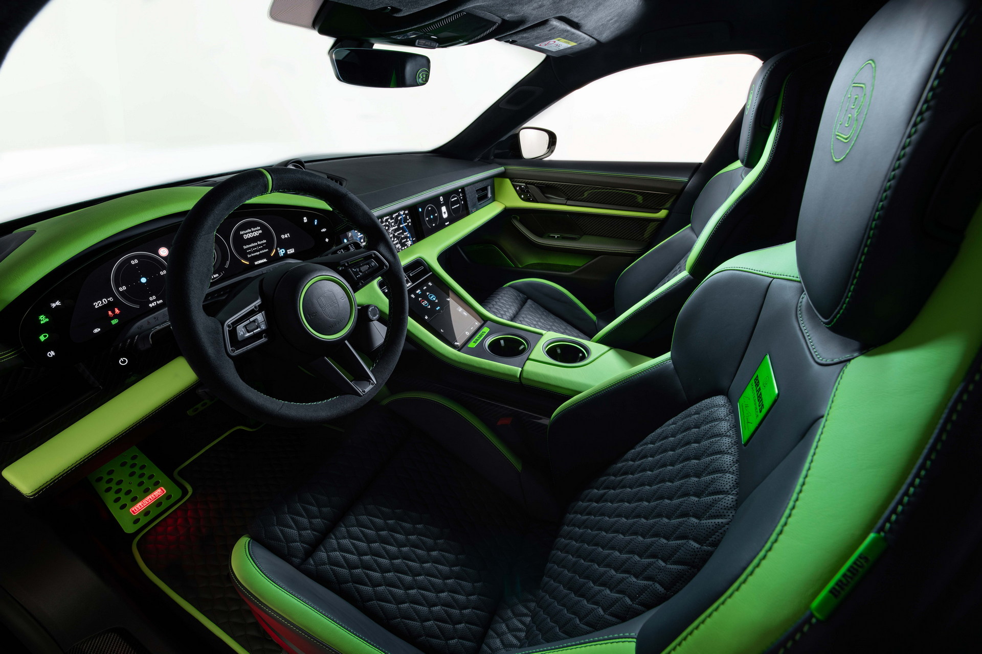 Brabus Upgrades The Porsche Taycan Turbo S With 22-Inch Wheels And A Lime Green Interior
