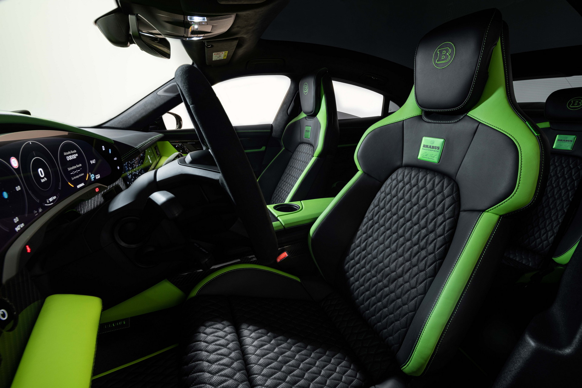 Brabus Upgrades The Porsche Taycan Turbo S With 22-Inch Wheels And A Lime Green Interior