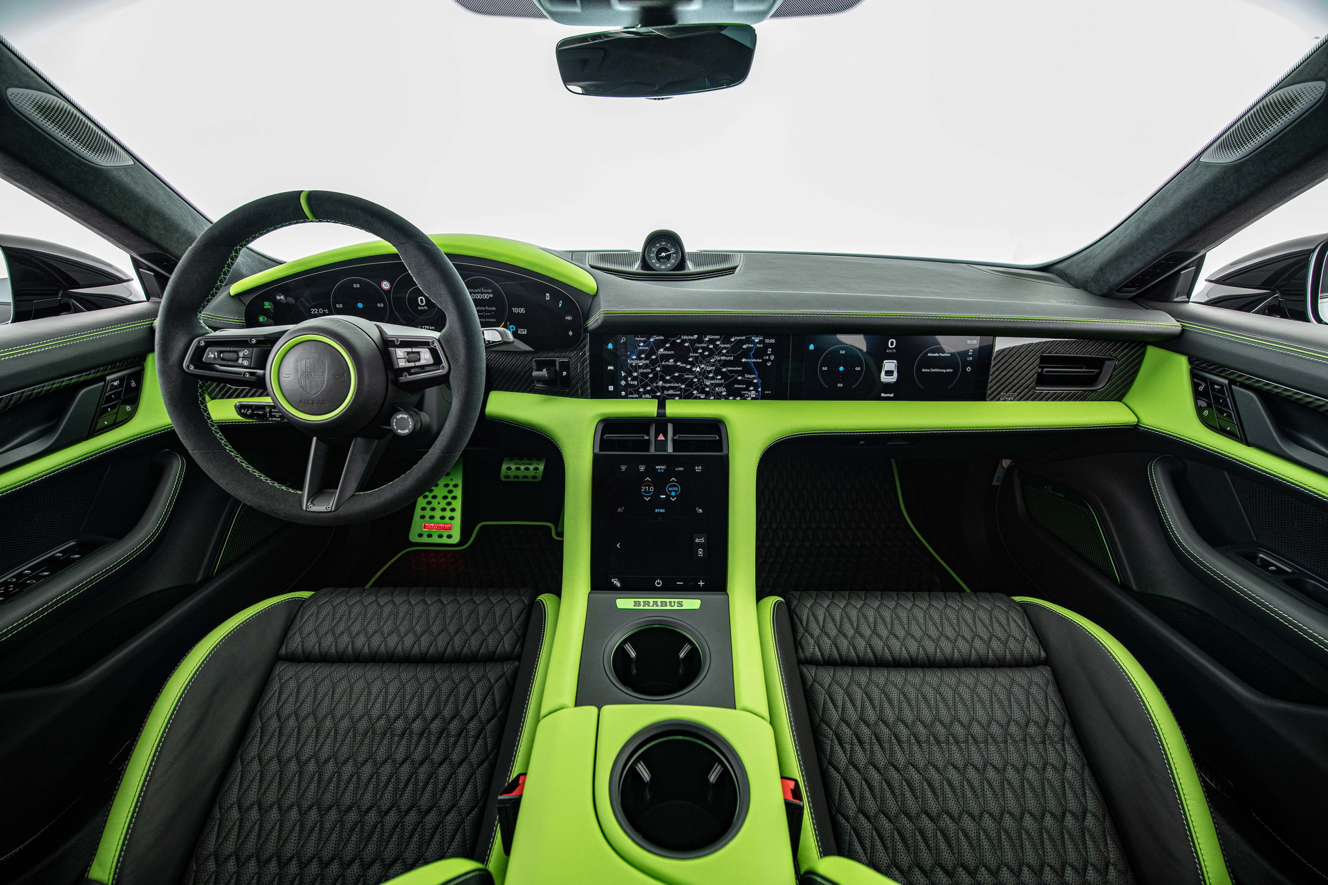 Brabus Upgrades The Porsche Taycan Turbo S With 22-Inch Wheels And A Lime Green Interior