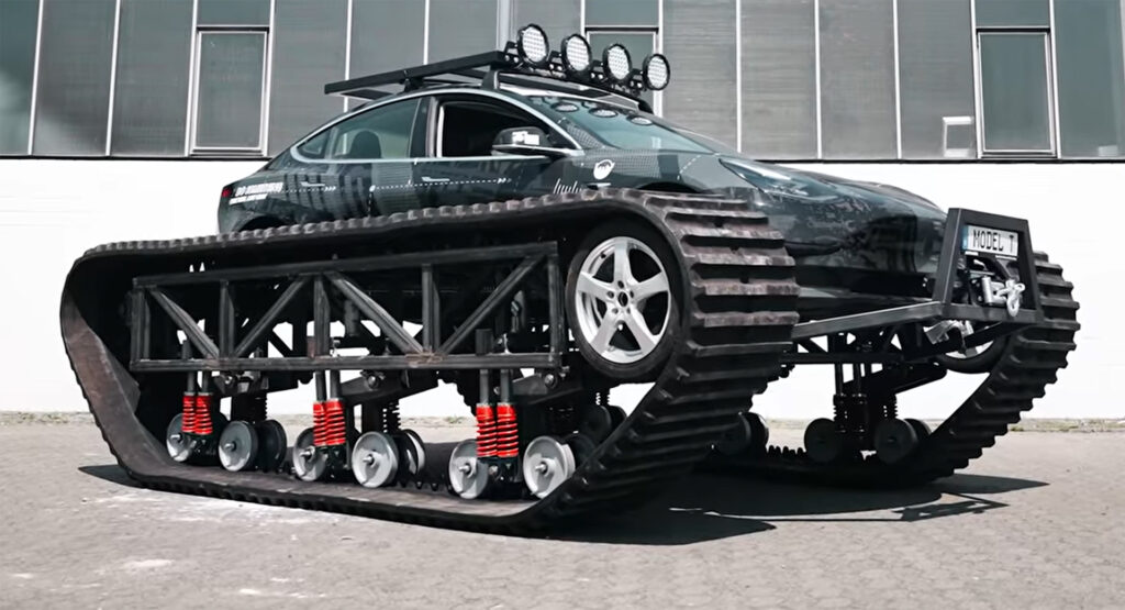  Tesla Model 3 With Tank Tracks Is A Wonderfully Bizarre Creation