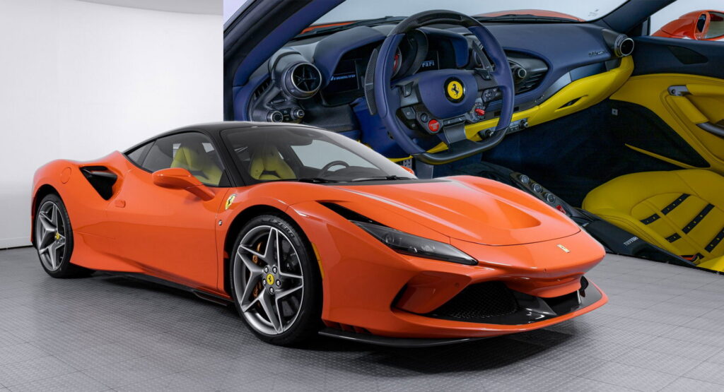  Orange Ferrari F8 Tributo With Blue And Yellow Interior Proves Money Doesn’t Always Buy Taste