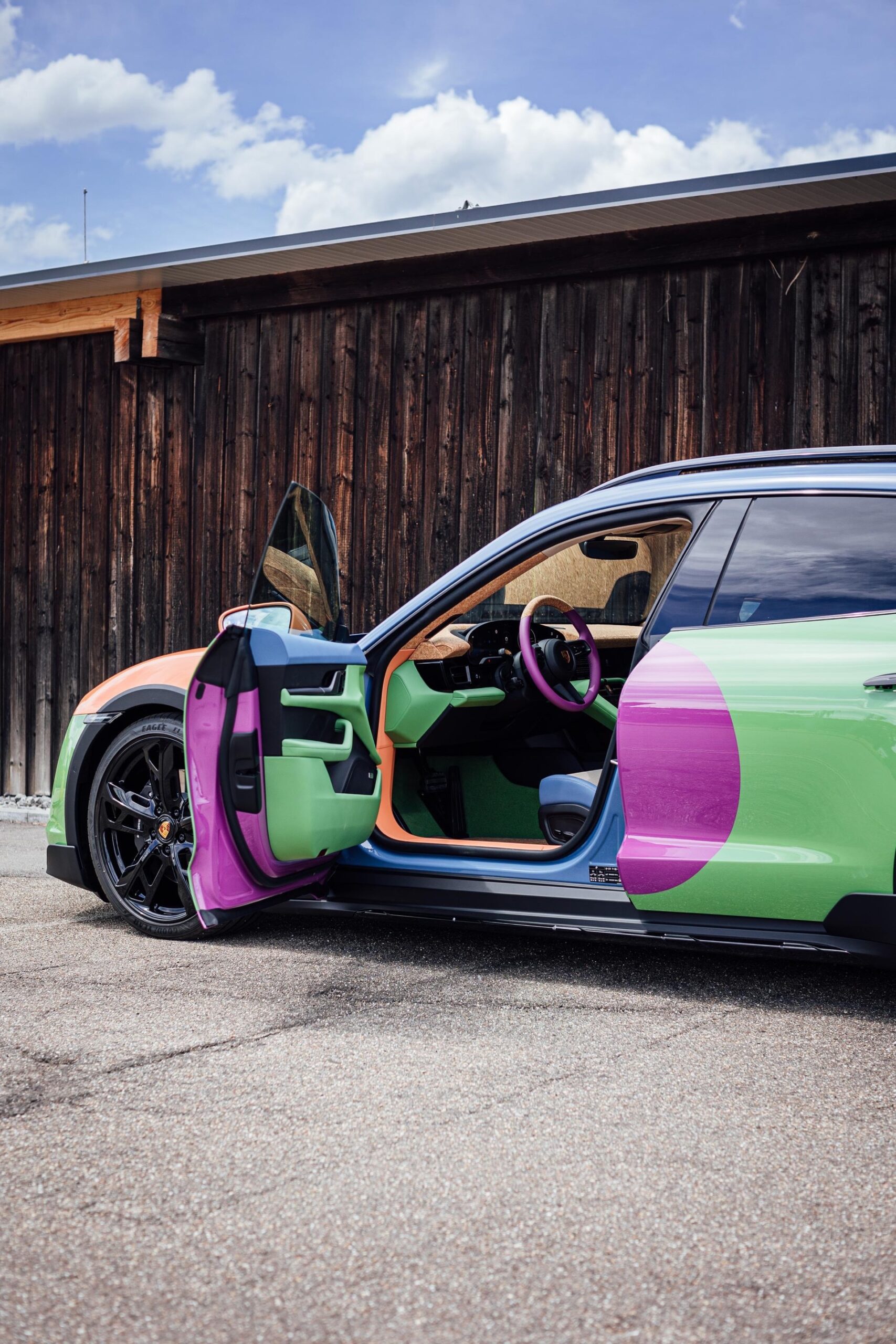 Porsche Goes Full Harlequin On The Taycan 4 Cross Turismo With Art Car For Sneakerheads