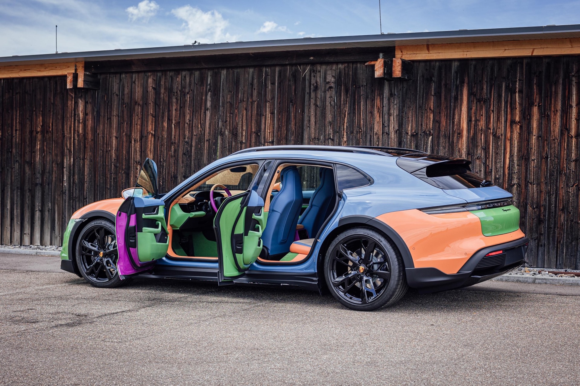 Porsche Goes Full Harlequin On The Taycan 4 Cross Turismo With Art Car For Sneakerheads