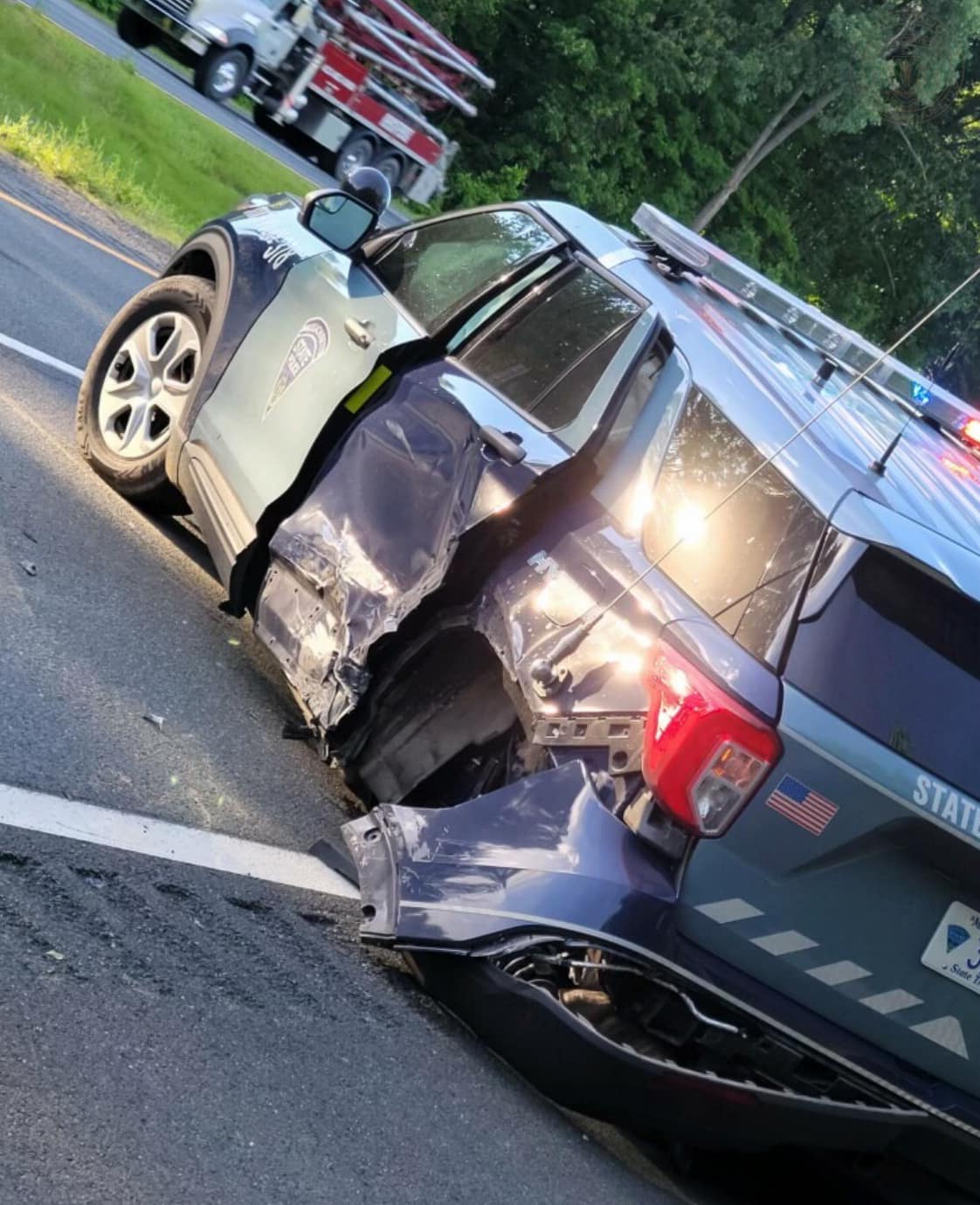 Honda Accord Driver Smashes Into Boston Cop Cruiser Blocking Him From Going The Wrong Way On Interstate