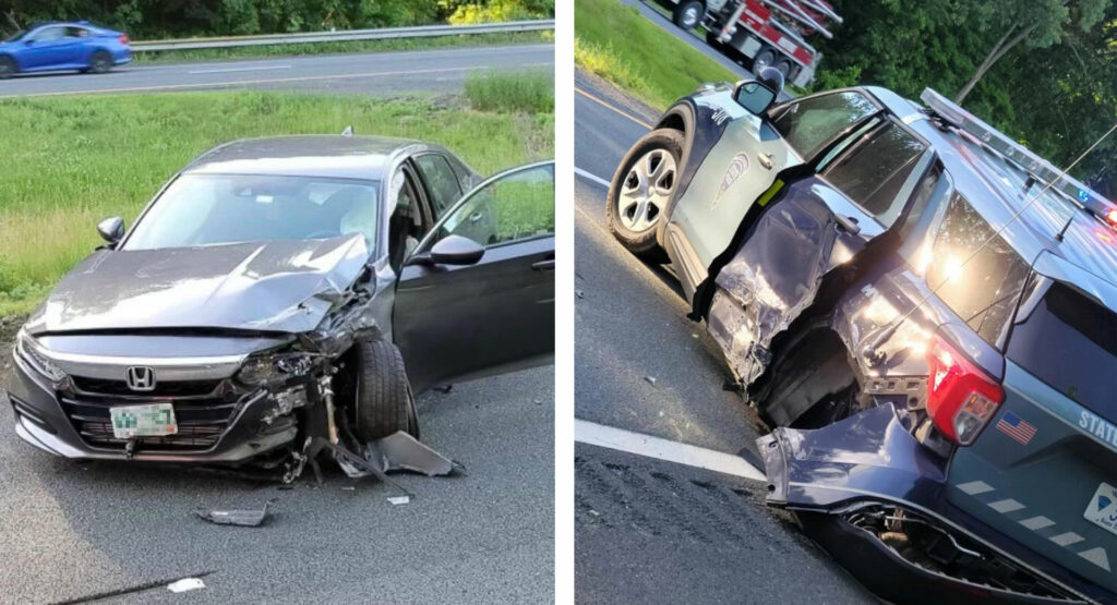  Honda Accord Driver Smashes Into Boston Cop Cruiser Blocking Him From Going The Wrong Way On Interstate