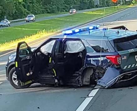 Honda Accord Driver Smashes Into Boston Cop Cruiser Blocking Him From Going The Wrong Way On Interstate