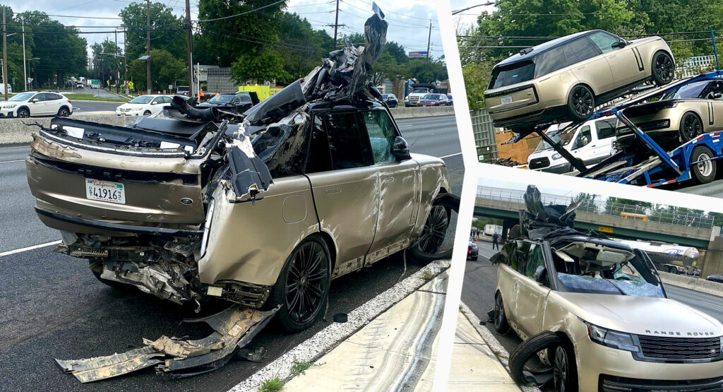  Brand New 2023 Range Rover Decapitated After Falling Off Car Carrier And Colliding With Honda