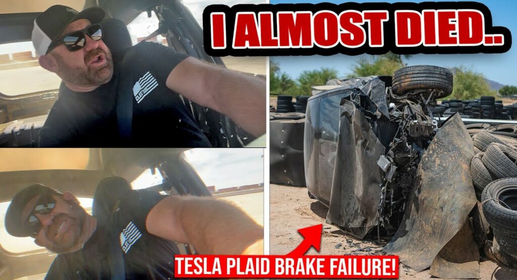  Tesla Model S Plaid Boiling Brakes Fail At 170 MPH Before Sending YouTuber Into Tire Barrier
