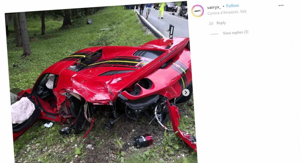  Ferrari F8 Spider Left In Ruins In Northern Italy After Crash With Truck