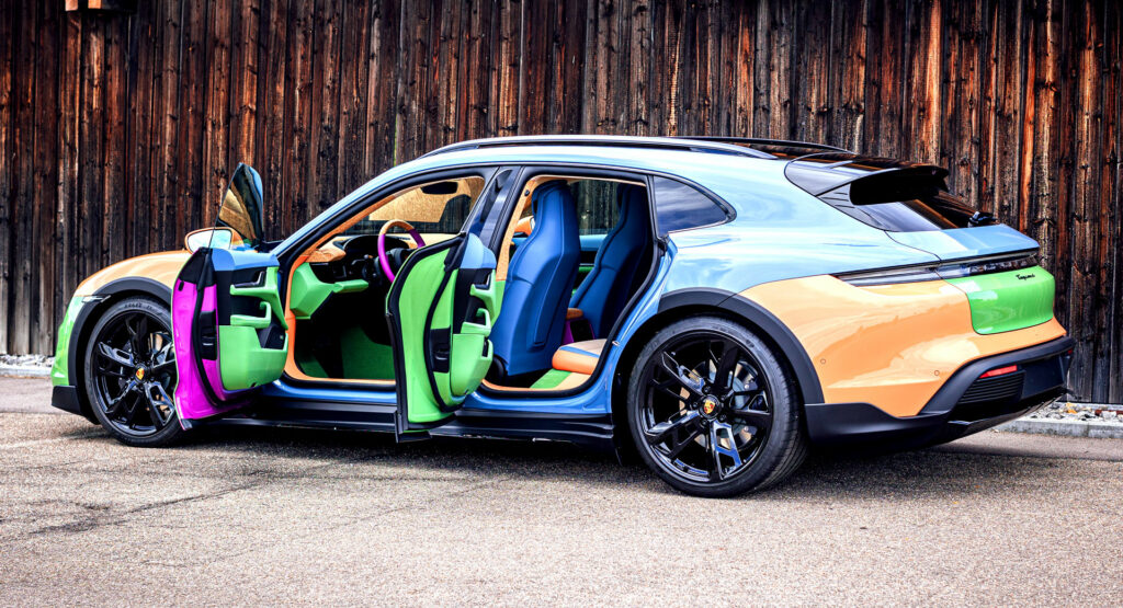  Porsche Goes Full Harlequin On The Taycan 4 Cross Turismo With Art Car For Sneakerheads