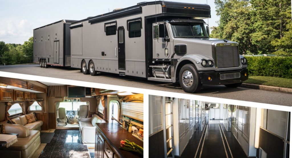  This $425k Freightliner Coronado Haulmark Conversion Includes A Motorhome And A Garage