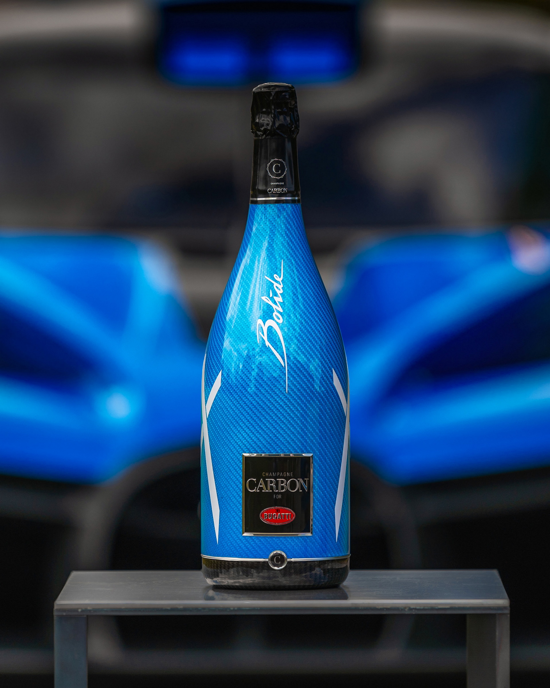Bugatti Reveals Bolide-Inspired EB.03 Edition Champagne With A Two-Tone Carbon Fiber Bottle