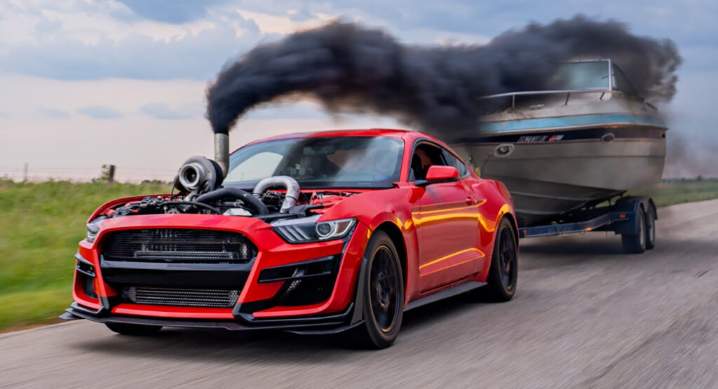  Watch A Diesel-Swapped Ford Mustang Roll Coal And Do Burnouts While Pulling A Boat